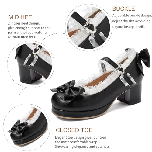 Women Kawaii Mid Block Heel Mary Jane Rockabilly Pumps with Bow Platform Chunky Heel Cute Sweet Shoes2