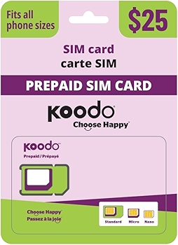 Koodo Mobile 4G LTE 预付费SIM卡套装+加拿大无限通话+20GB网络