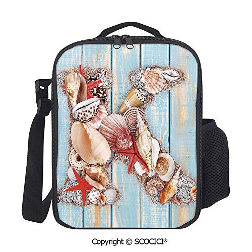UHOO Letter K Invertebrates Seashells Starfishes Summer Inspired Print Printed Premium Insulated Lunch