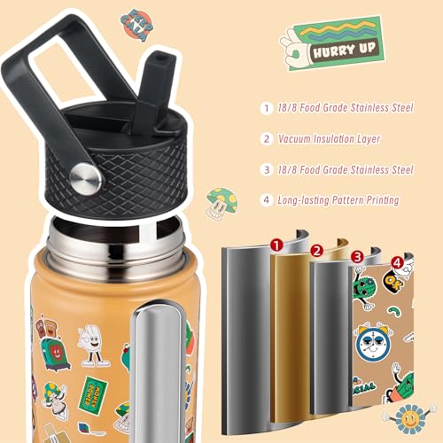 Image of BJPKPK Insulated Water Bottle, 15oz Stainless Steel with Straw Lid