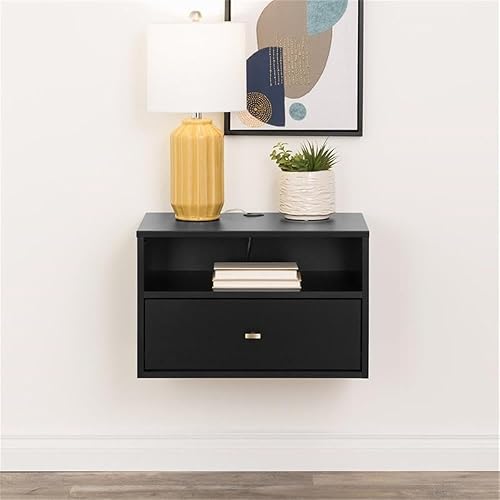 Miniatura 8 de Prepac Mesita de noche flotante de transición con 1 cajón con estante abierto, mesita de noche montada en la pared, muebles de dormitorio