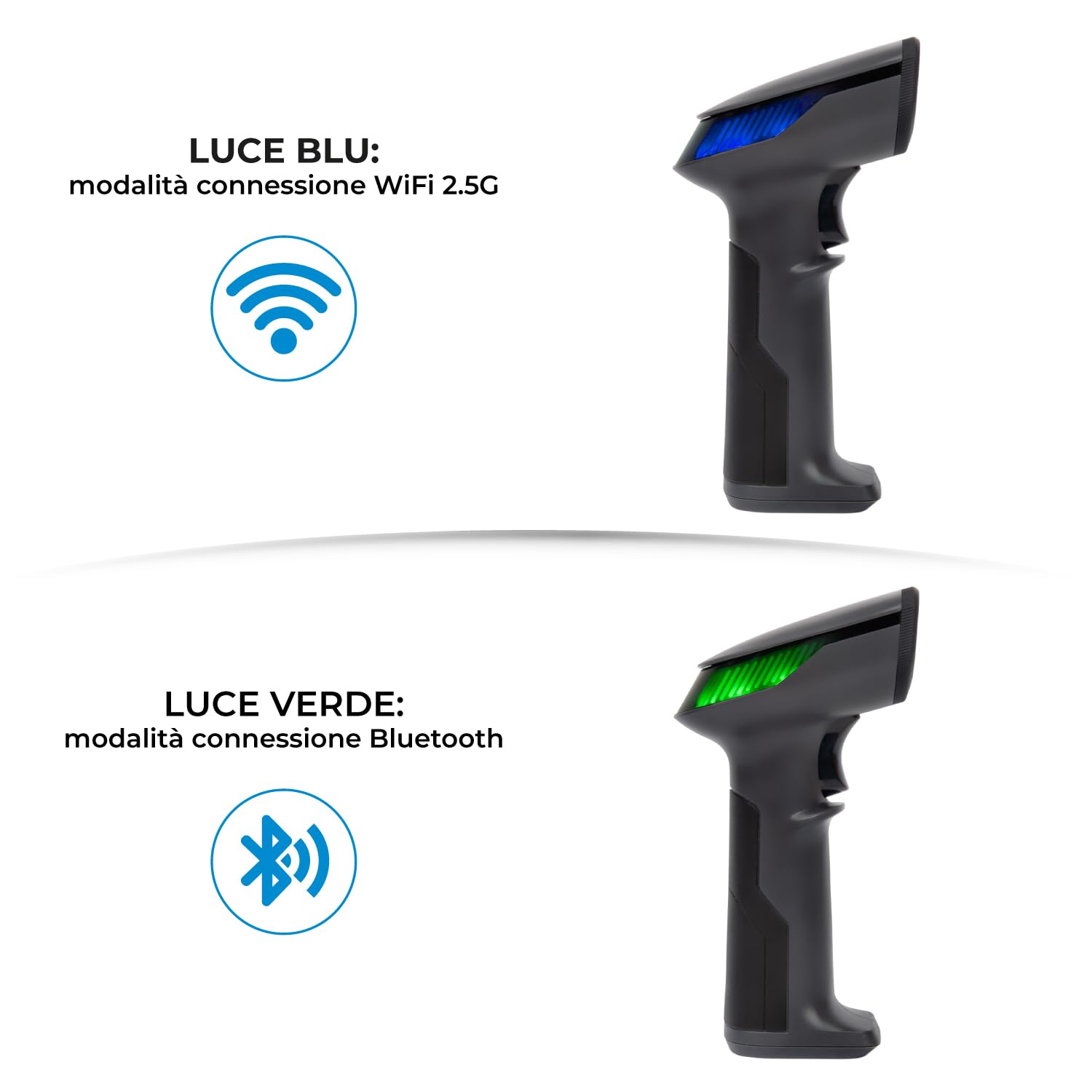 VulTech BC-07P-WBT Barcode Scanner Wireless 2.4Ghz / Bluetooth/USB Lettore Codici a Barre 2D 1D QR, Scansione su display, POS, Registratore Cassa Magazzino Supermercato Farmacia Windows/Mac/Linux