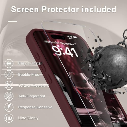 Image of YENAPOON for iPhone 17 Pro Max Case, Matte Magnetic Phone Cover [with 1 Screen Protector] [Support for MagSafe] [Shockproof Military Grade Protection] Translucent Frosted Back, Wine Red