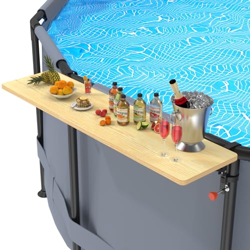Pool Bar - MUNNAR Above Ground Poolside Bar, Heavy-Duty Solid Pine Wood Patio Poolside Table, Fits 3.7 Inch or Less Top Rail, Pool Accessories 47×11.8 Inch Tabletop