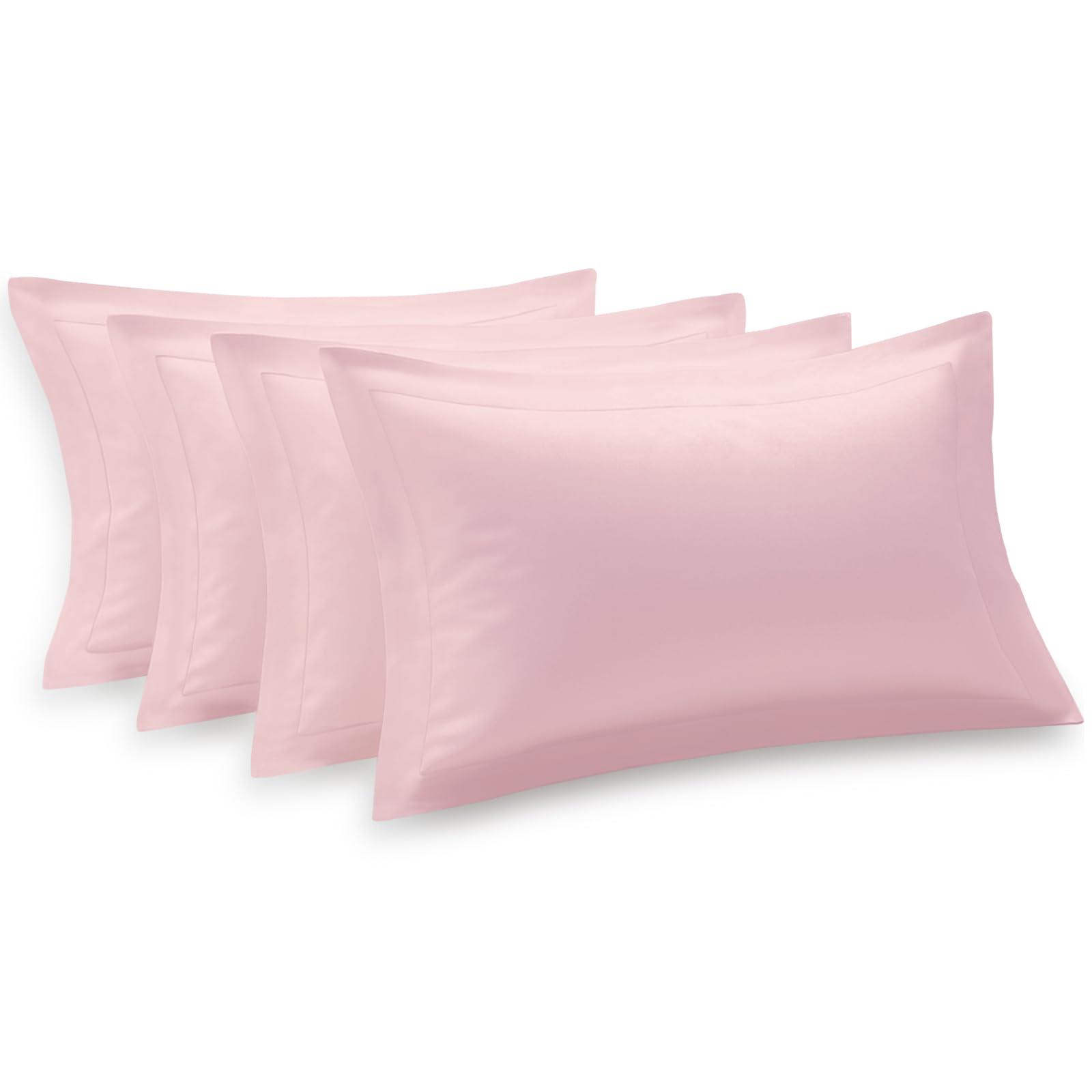 Pizuna 100% Cotton Standard Pillow Cases 4 Pack Light Pink 50x75cm600 Thread Count Long Staple Combed CottonOxford Pillow Cases Soft Sateen Pillows 4 Pack Hotel Quality