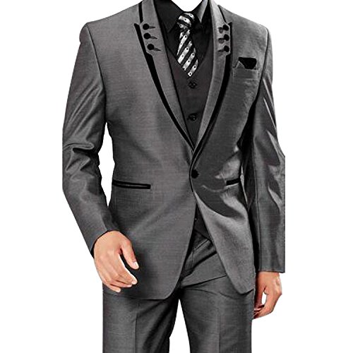 HBDesign Mens 3 Piece 1 Button Peak Lapel with 6 Button Suits (Jacket Vest Pants)2