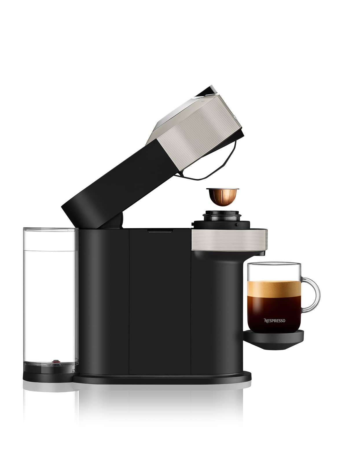 Krups XN910B Vertuo Next Nespresso, Macchina del caffé, 30 secondi di riscaldamento dell’acqua, Spegnimento Automatico, Connettività Bluetooth e Wi-Fi, Argento