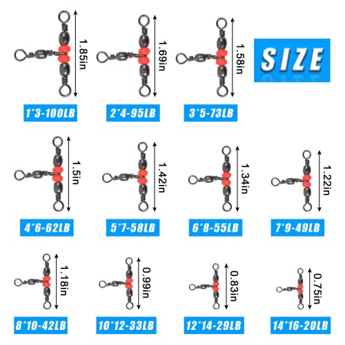 3 Way Fishing Swivels T-Turn Barrel Swivels Cross Line Triple Swivel Snaps Fishing Line Connectors Anti-Tangle Fishing Tackle Equipment Test 20-100LB (35PCS-# 10 * 12-33LB) - Image 2