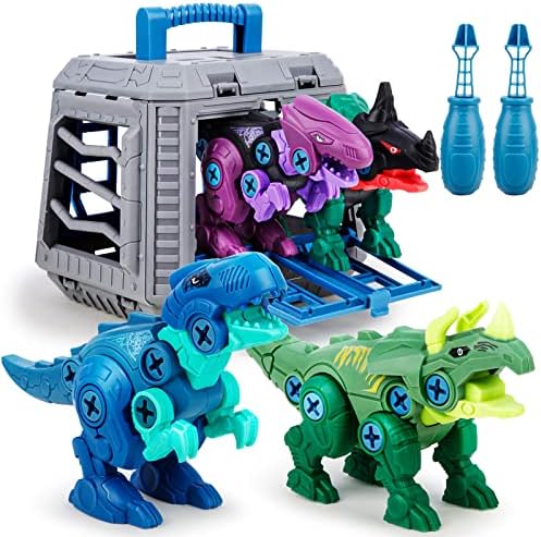 Take Apart Dinosaur Toys for Boys Gifts Birthday Boys Girls for 3 4 5 6 7 8 Year Old, DIY Educational Construction Build Interactive Toys 4 Packs STEM with Cage Drills Soft Arrows