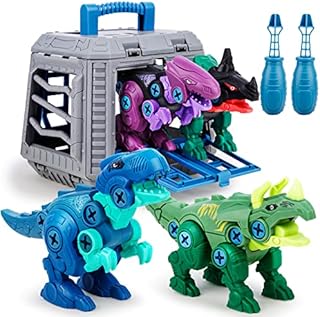 Take Apart Dinosaur Toys for Boys Gifts Birthday Boys Girls for 3 4 5 6 7 8 Year Old, DIY Educational Construction Build Interactive Toys 4 Packs STEM with Cage Drills Soft Arrows