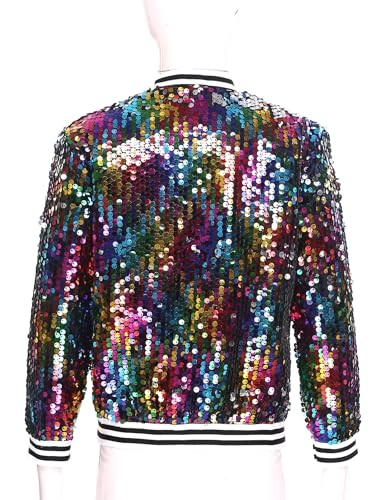 JEATHA Kids Girls Shiny Sequin Bomber Jacket Long Sleeve Zip Up Outwear Top Sparkly Glitter Coat Hip Hop Outfits4