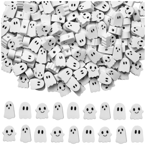 100Pcs Halloween Handmade Polymer Clay Beads Ghost Polymer Clay Spacer Beads Assorted Ghost Supplies for Women Jewelry Making DIY Charms Bracelet Necklace Hair Clip Accessories Handmade Craft