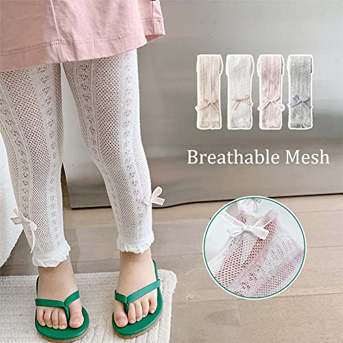 Suitboy Baby Girl's Footless Tights 4 Pack Mesh Ankle Knit Leggings Pants Ruffle Bowknot Summer Footless Pant For Toddlers(Bow,2T) #TOP1