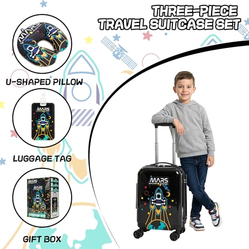 Image of Kid's Luggage Set 2 Piece Suitcase Set Hardside Luggage with Spinner Wheels Boys Carry on Toddler Travel Rolling Suitcase Airline Approved