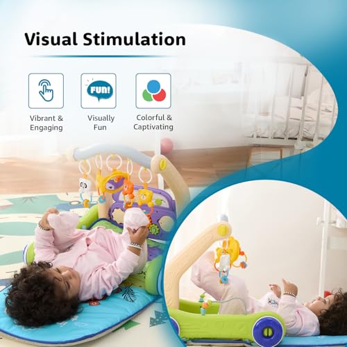 Image of Amazon Brand - Supples 2 in 1 Musical Baby Play Gym with Convertible Walker | Push Walker with Play Piano, Lights, Rattles & Tummy Time Mat for Babies & Toddlers | in The Wild