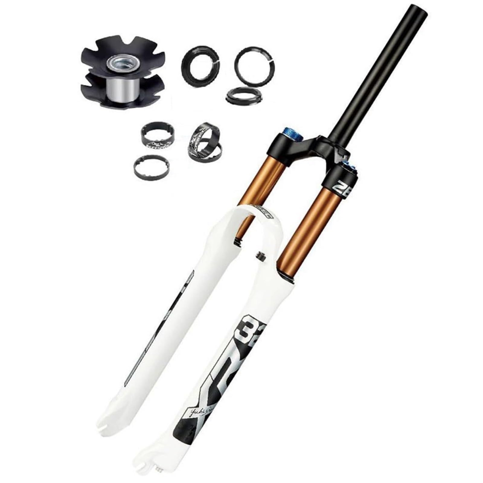 Fourche Avant Ultra-légère pour VTT, débattement de 120 mm, Pivot Droit sans Filetage de 28,6 mm, Blocage Rapide, axe traversant 9 x 100 mm.