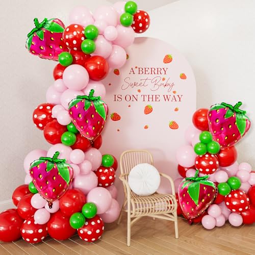 Adeyoo Strawberry Balloon Garland Arch Kit for Berry First Birthday Party