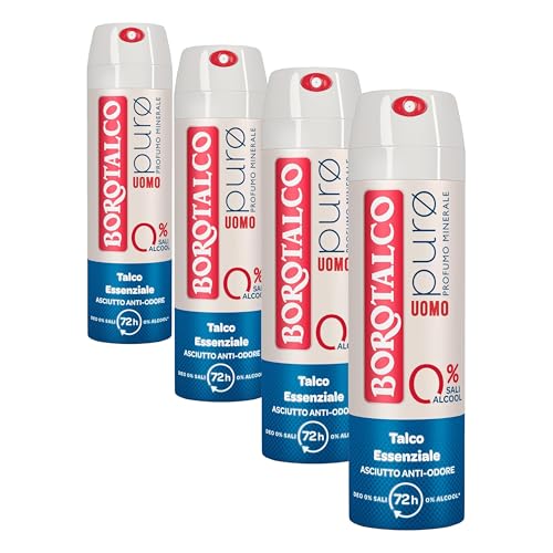 Borotalco, Deodorant-Spray fĂĽr Herren, Mineralduft mit essentiellem Talkum, Formel ohne Alkohol und Aluminiumsalze, trocken gegen GerĂĽche, 72h Wirksamkeit - 1 Flasche mit 150 ml