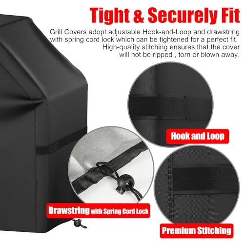 Image of BBQ Grill Cover, Waterproof, Weather Resistant, Rip-Proof, Anti-UV, Fade Resistant, with Hook-and-Loop Straps, Gas Grill Cover for Most Grills, 55 inch, Black