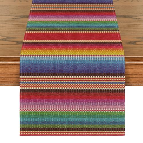 Artoid Mode Caminho de mesa mexicano listrado colorido, México Dia dos Mortos festa cozinha mesa interior férias festa decoração 40 x 140 cm