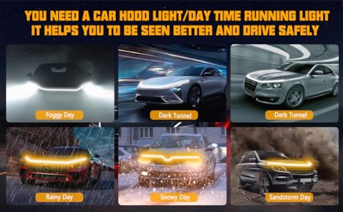 Image of CARIZO 71 Inch LED Hood Light Strip White Amber Dynamic Car LED Hood Strip Lights with Fuse Protection Turn Signal DRL Strip Compatible with Tata Punch (2021-2023)