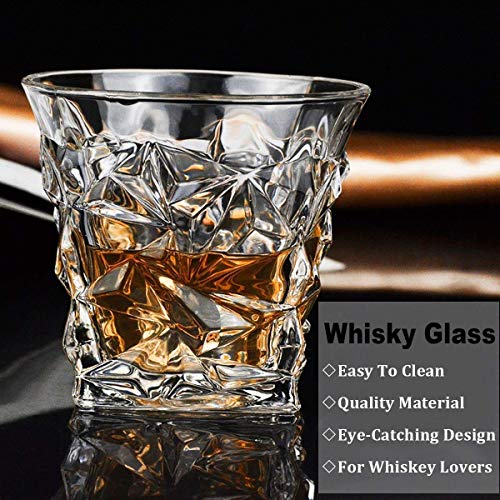 Image of Diamond Crystal Scotch Bourbon Whiskey Glasses, Old Fashioned Glasses Drinking Set, Whiskey Tumblers, Premium Bar Glassware Set of 2 Lead Free Neat Glass Heavy Bottom Drinking Glass