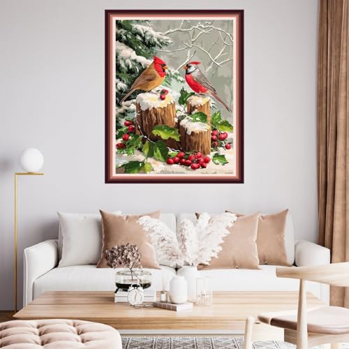Image of Fanxvivy Stamped Cross Stitch Kits for Beginners Full Range of Cross Stitching Preprinted Embroidery Kits for Adults, 11CT Embroidery Pattern Needlepoint Kits-Little Bird Snow Scene 16x20 inch