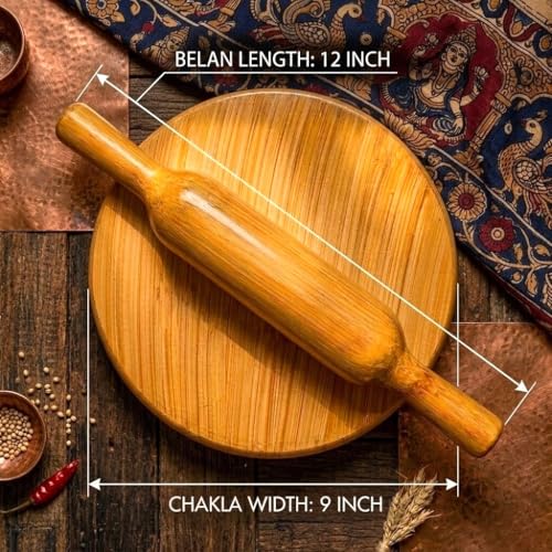 Image of Wooden Chakla Belan Set | Wooden Rolling Pin and Board Set | (9 inch chakla, 12 inch belan)