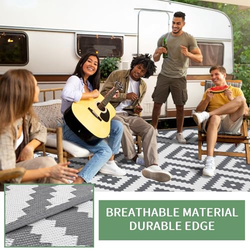 Habaylin Outdoor Teppich Wetterfest, Wendbarer Balkon Teppich 180x270 cm, Leichtgewicht Picknickdecke Vorzeltteppich für Camping Terrasse Garten, Grau