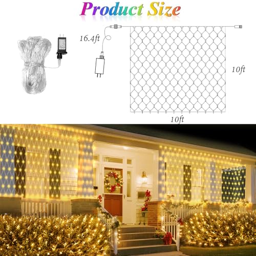 Lovelite 10ft x 10ft Net Lights, 280LED Gazebo Lights Outdoor 8 Modes Timer, Waterproof Connectable Christmas Light Clear Wire Large Size for Bushes Patio Pergolas Garden Holiday Party - Warm White by Lovelite - Used condition - Image 7