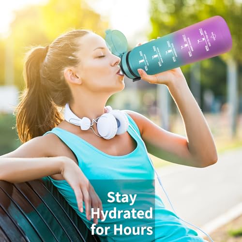 Grsta Borraccia 1,5 Litri, Borraccia Palestra Senza Bpa, Borraccia Sportiva Con Cannuccia & Indicatore Del Tempo Motivazionale, Per Studio Fitness, Scuola, Ufficio - Polvere Verde - 8