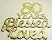 80 Years Blessed & Loved Cake Topper for 80th Birthday, Wedding Anniversary Party Decorations Gold Glitter