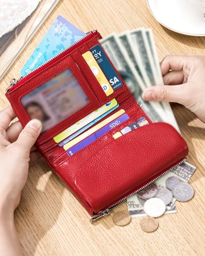 Joyfullygo Wallet, Joyfullygo Unisex Pebble Leather Wallet - Small Wallets for Women (15# Red)3