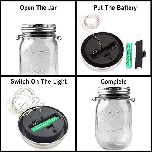 Epyz 20 LEDs Hanging Solar Light Outdoor Solar Mason Jar Lid Fairy String Lights for Patio, Garden, Yard and Lawn (Pack of 2, Warm Yellow Light)(Glass)