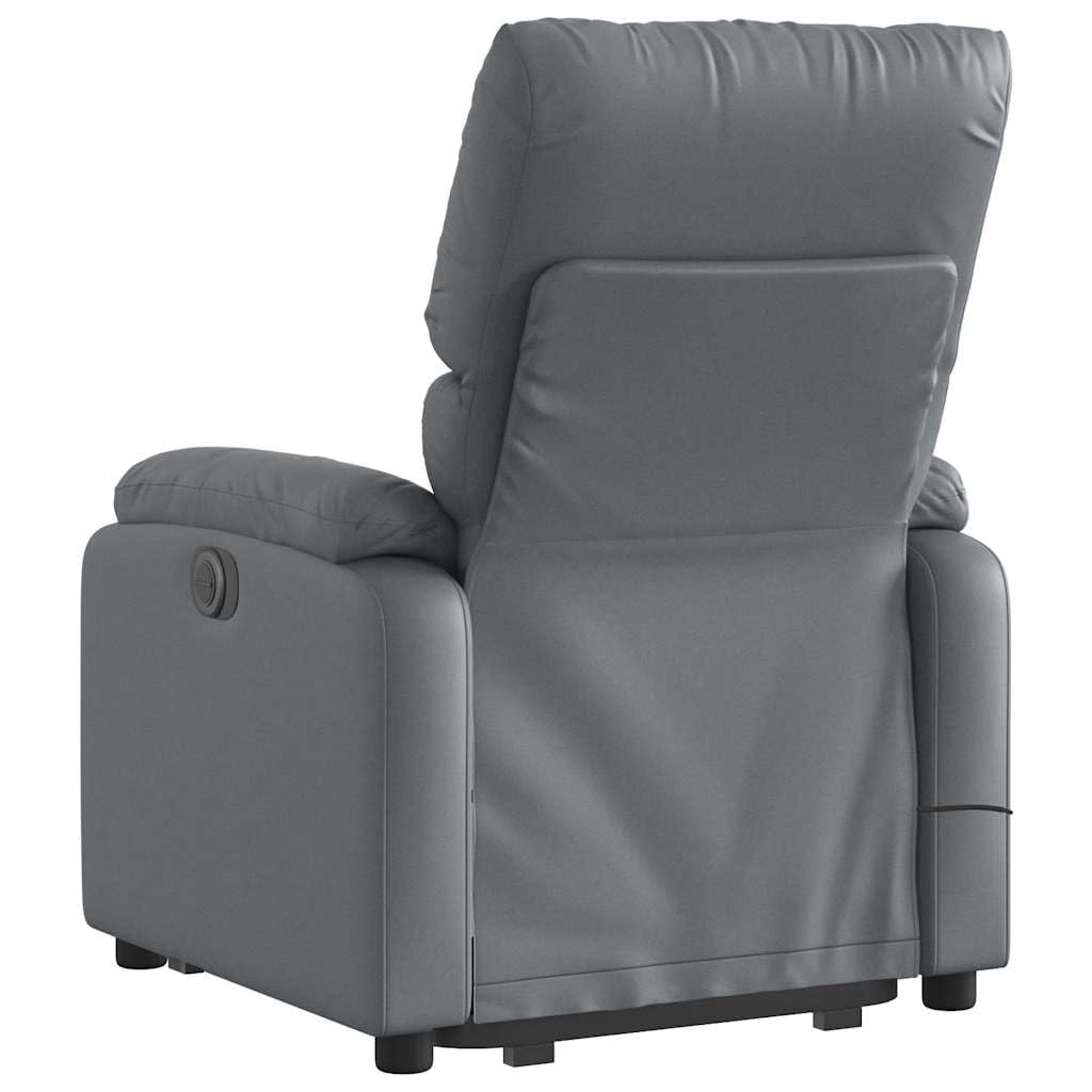Sillón elevador reclinable con masaje de 6 puntos, color gris, piel sintética, para personas mayores, función de elevación eléctrica y vibración, cómodo asiento acolchado