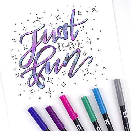 Image of Tombow 56212 Dual Brush Pen Art Markers, Galaxy, 6-Pack. Blendable, Brush and Fine Tip Markers, Multicolor