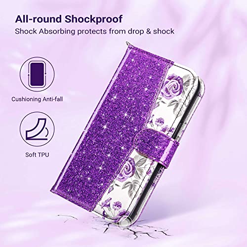 Ulak Compatible With Iphone 13 Wallet Case For Women, Premium Pu Leather Flip Cover With Card Holder And Kickstand Feature Protective Phone Case Designed For Iphone 13 6.1 Inch, Glitter Violet #TOP4
