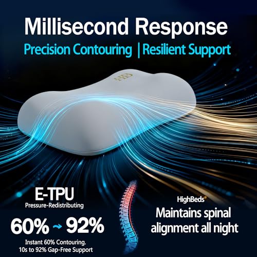 Image of HighBeds Cervical Neck Pillow for Neck Pain Relief- Memory Foam Pillow for Side and Back Sleepers, BASF Support with Ergonomic Pillow(Grey)