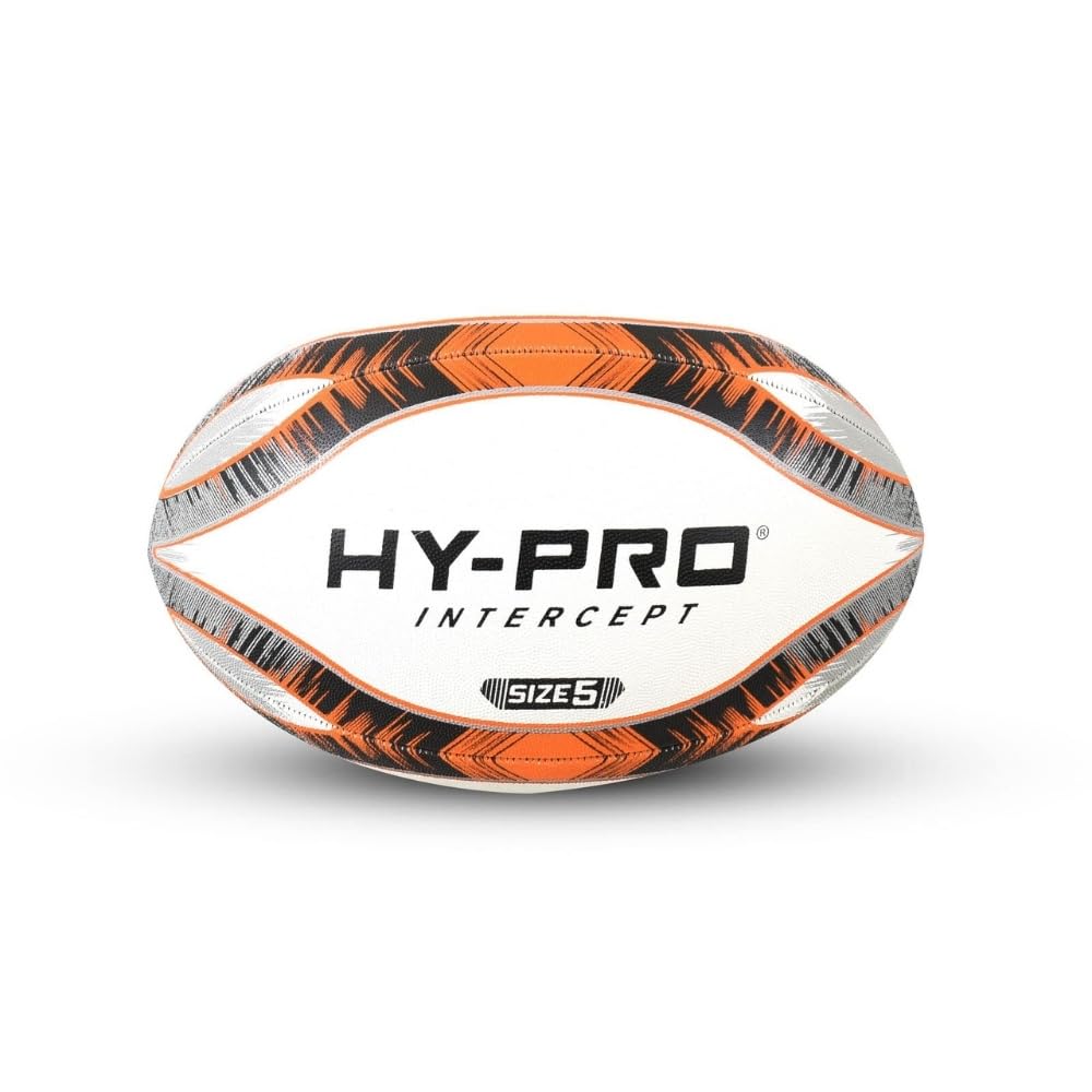 Hy-Pro Intercept International Rugby Ball - Rugby Ball for Kids and Adults, For Use in the Garden, Recreation and Matches - Orange, Size 5