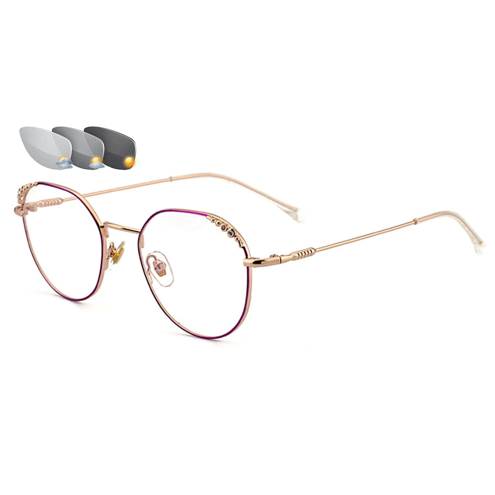Gafas de Lectura Unisex Progresivas Multifocus Gafas de Sol Fotocromáticas para Exteriores Marco Redondo de Gran Tamaño Lector de Ancianos,Red-+2.50