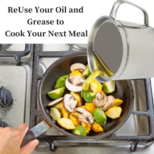 Image of Evelots Oil Storage Can Strainer-Container-Bacon Grease Keeper - Stainless Steel - 5 Cups