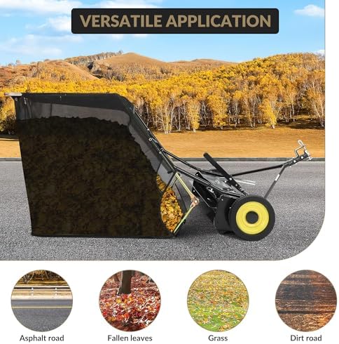 44" Tow-Behind Lawn Sweeper, 27 Cu. ft Hopper Bag Capacity; Large Capacity Heavy Duty Leaf & Grass Collector with Adjustable Brush Height and Dump from Seat Handle - 3