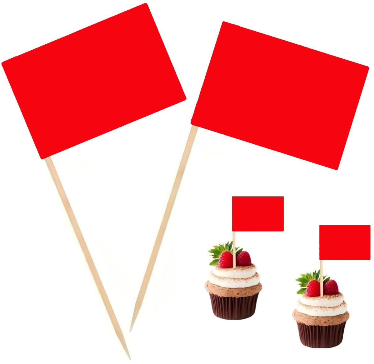 100 Pcs Red Flag Blank Toothpick Flag Small Mini Labeling Marking DIY Stick Flags for Cocktail Fruit Cupcakes Toppers Food Decorations (Red)
