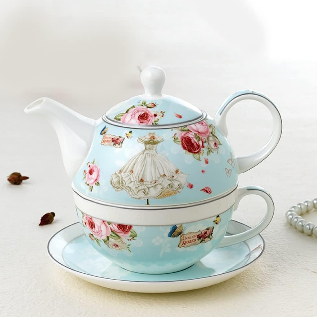 Bone China Tea For One Set In Floral Design Stackable Ceramics Teapot And Tep Cup Porcelain Coffee Pot Tea Pot With Strainer,