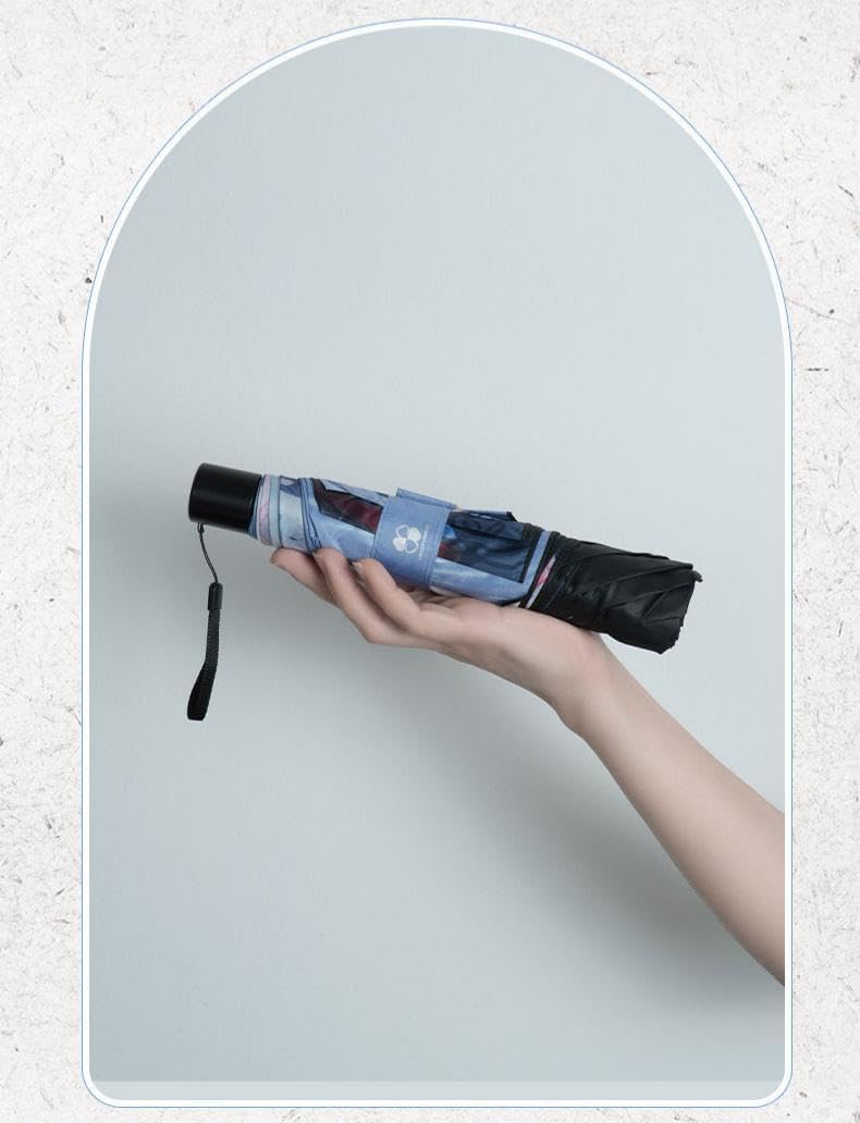 THE UNTAMED Mo Dao Zu Shi Folding Umbrella, Anime Character Design with Floral Pattern, Compact Portable Sun and Rain Umbrella, 7 Ribs