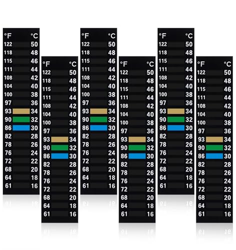 6 Pcs Aquarium Thermometer Strip 61-122℉(15-50°C), Horizontal Stick On Aquarium Temperature Sticker Strip Easy-to-Read Adhesive Strips Thermometer for Aquarium/Fermentation/Brewing