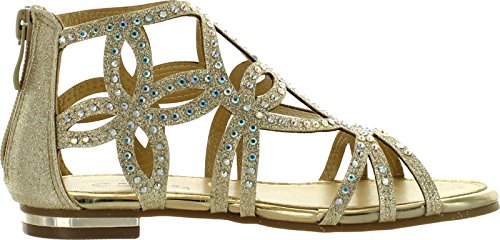 Forever Tory63 Kids Bling Rhinestone Four-Leaf Clover Cut Out Strap Gladiator Dress Sandal Shoes,Gold_T-63K,42
