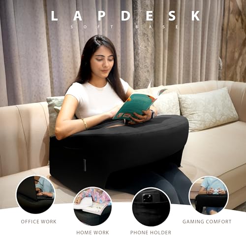 Image of LapDesk Pillow for Bed | Soft Foam Laptop Table with Flat Top & Storage Pocket | Portable Lap Table for Bed Study, Office Work & Online Classes | Comfortable Laptop Stand for Home (Black)