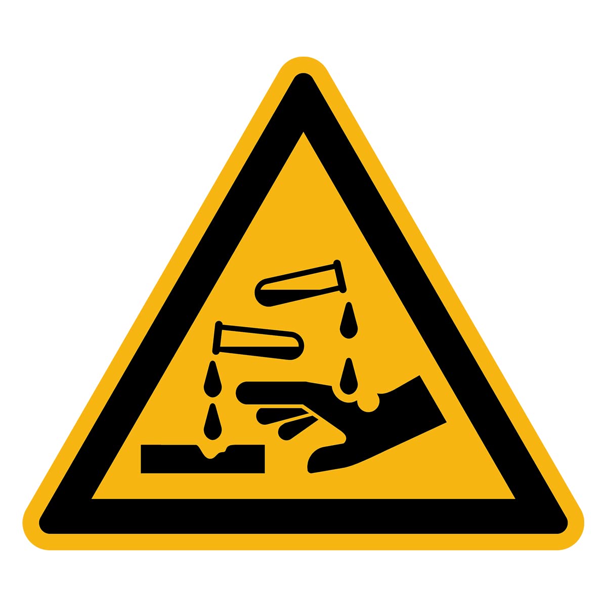 Sticker Danger Warning NF ISO 7010 - Laminated Triangular Signage Adhesive Sticker Water and UV Resistant - Corrosive Substances - 20x20 cm