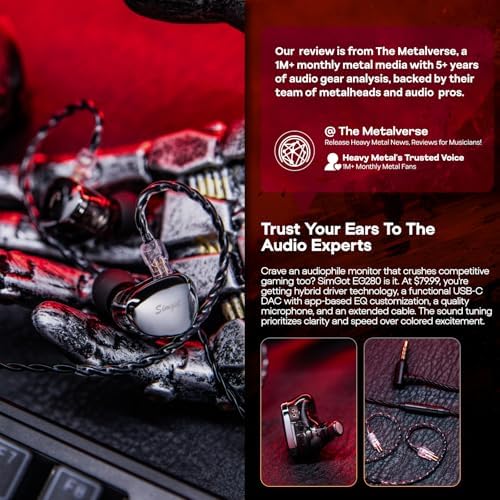 Linsoul SIMGOT EG280 kulak monitörü, 1DD+1Planar HiFi IEM, mikrofonlu oyun kulaklığı, çıkarılabilir 1,7 metre OFC kablosu, 2 pinli, USB C adaptörlü, FPS oyunları ve ses hile müzisyenleri için - Görsel 3